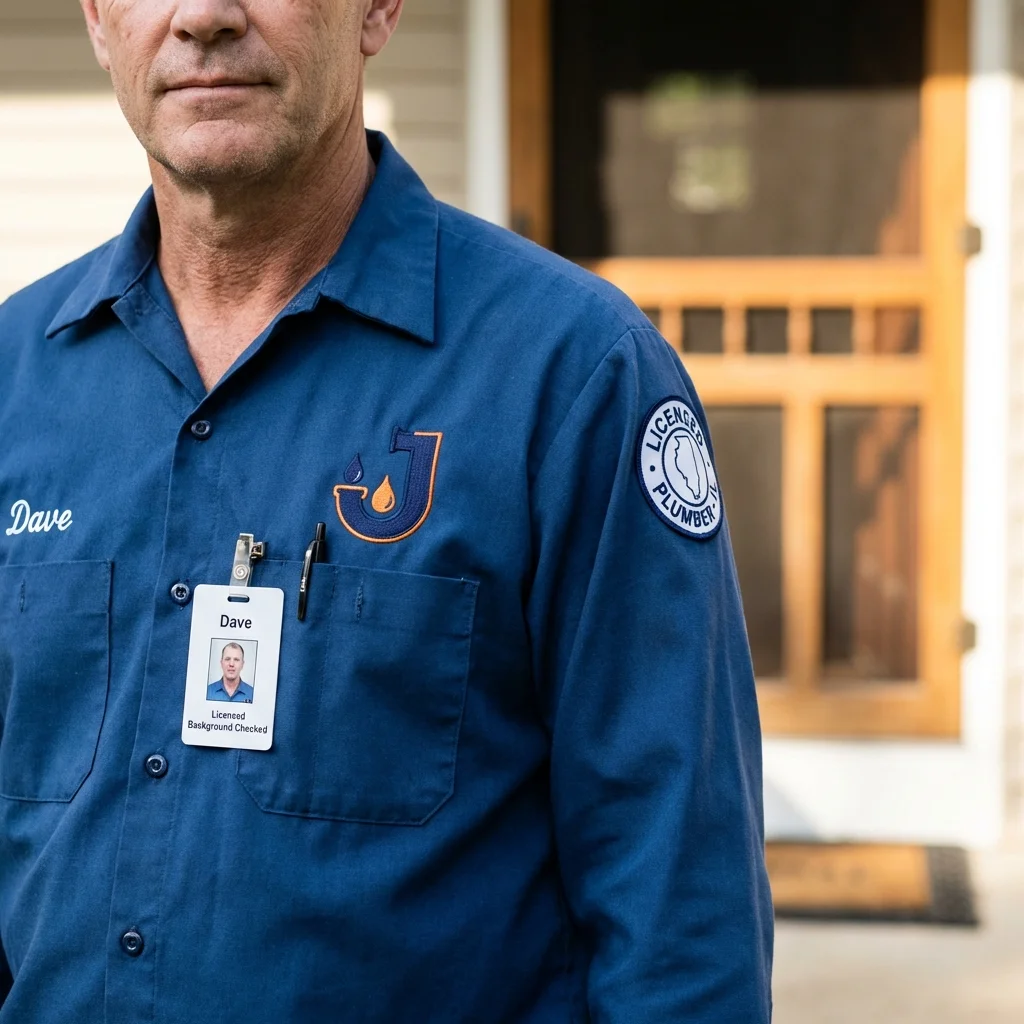 Licensed plumber showing ID badge in Golden, CO