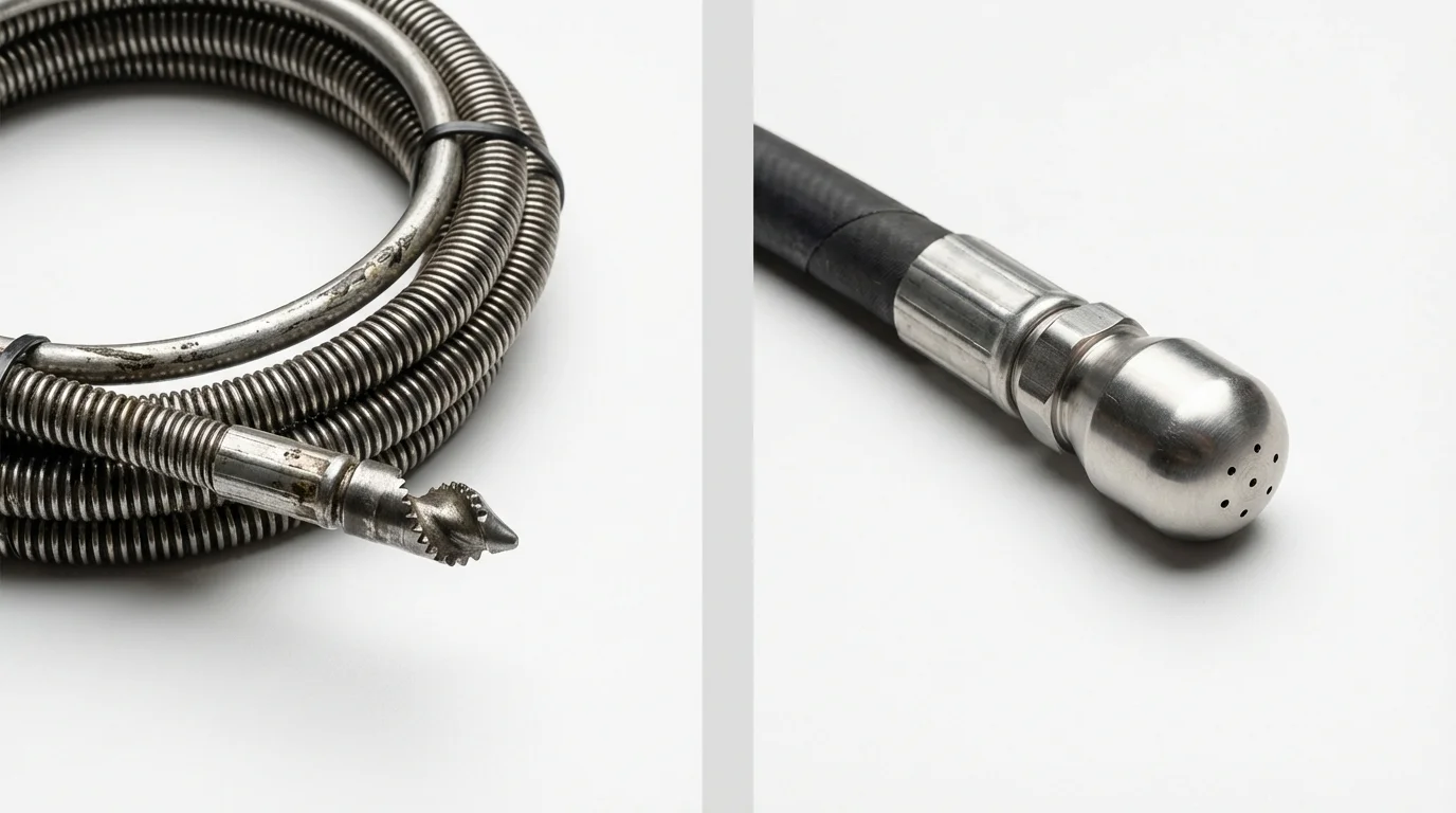 Drain snake cable and hydro jetting nozzle used for drain cleaning in Golden, CO