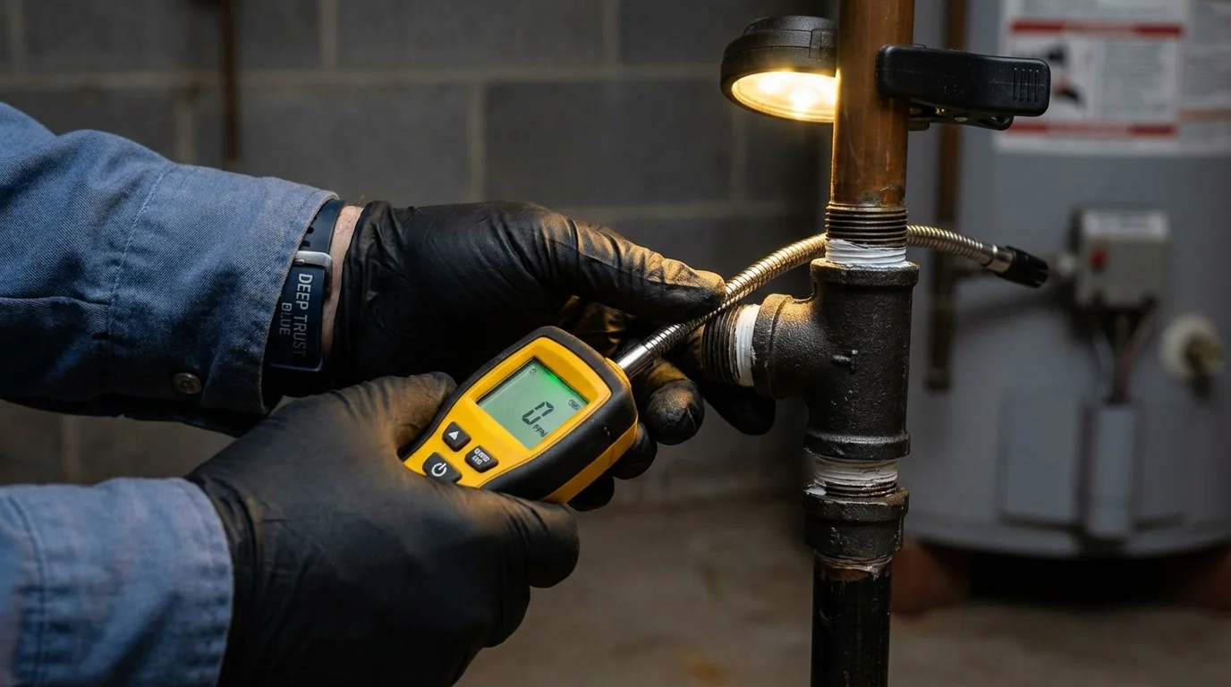 Gas leak detection with electronic sniffer by Johns Plumbing LLC in Golden