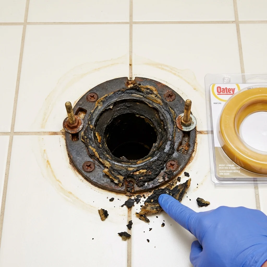 Failed wax ring showing water seepage at the base of a toilet in a Golden, CO home